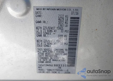 2016 Nissan Rogue S from USA, damaged, VIN 5N1AT2MV0GC889335